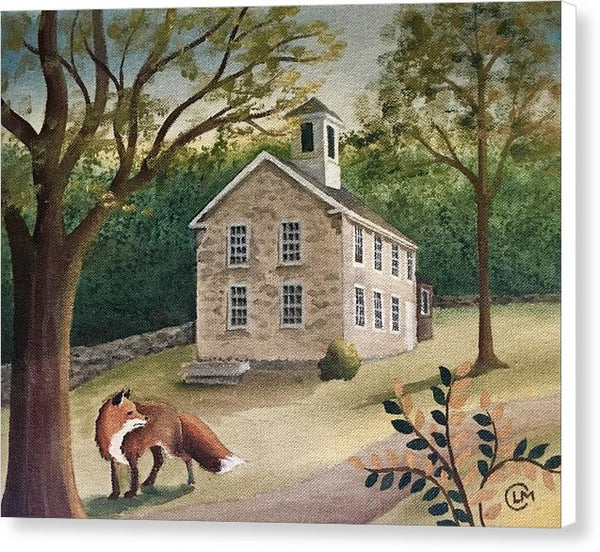 Fox And Schoolhouse - Canvas Print