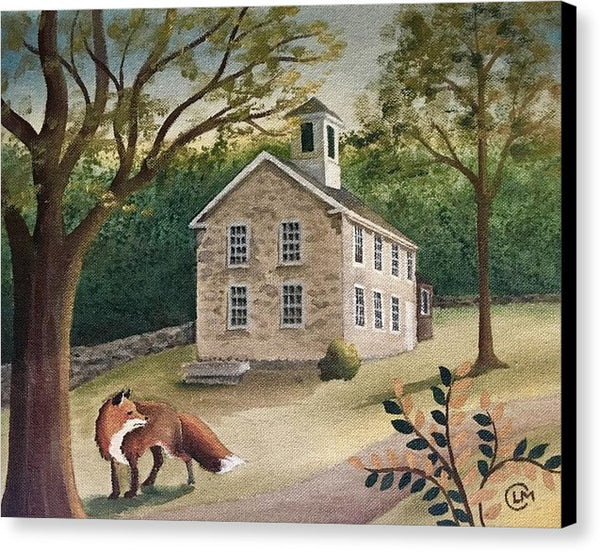 Fox And Schoolhouse - Canvas Print