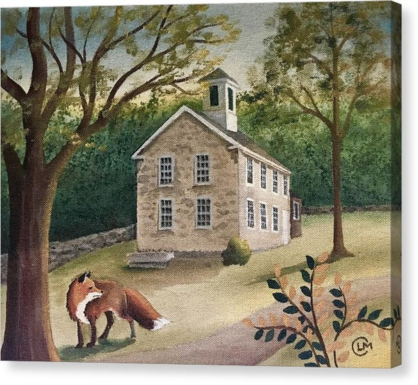 Fox And Schoolhouse - Canvas Print