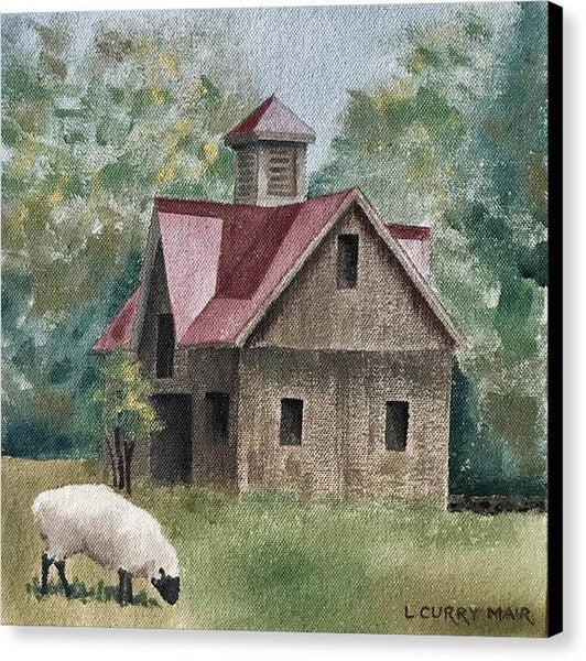 Sheep and Old Barn - Canvas Print