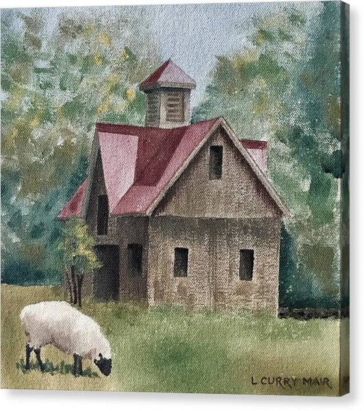 Sheep and Old Barn - Canvas Print